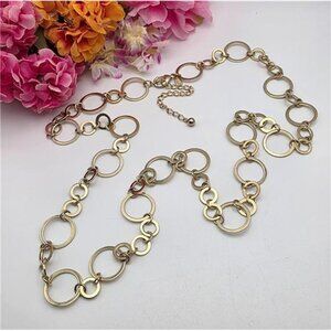 Chico’s Gold Tone Circle Link Necklace 39" Adj Lobster Modernist Style